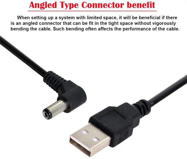 Alt view image 2 of 6 - Vszerda Cable USB2.0 A Type Male to Right Angled 5.5 x 1.5mm DC 5V Power Plug Barrel Connector 90 Degree Charge Cable 120CM