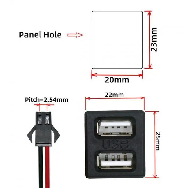 Alt view image 3 of 6 - Vszerda Connector DIY OEM Dual Type-A Female Socket to 2Pin Header Cable Pitch=2.54mm Latch Mount Type DC 5V Power