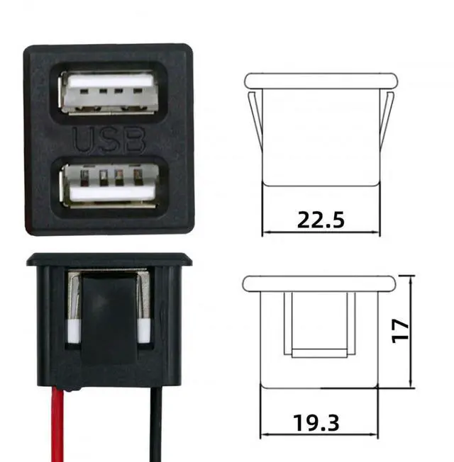 Alt view image 6 of 6 - Vszerda Connector DIY OEM Dual Type-A Female Socket to 2Pin Header Cable Pitch=2.54mm Latch Mount Type DC 5V Power