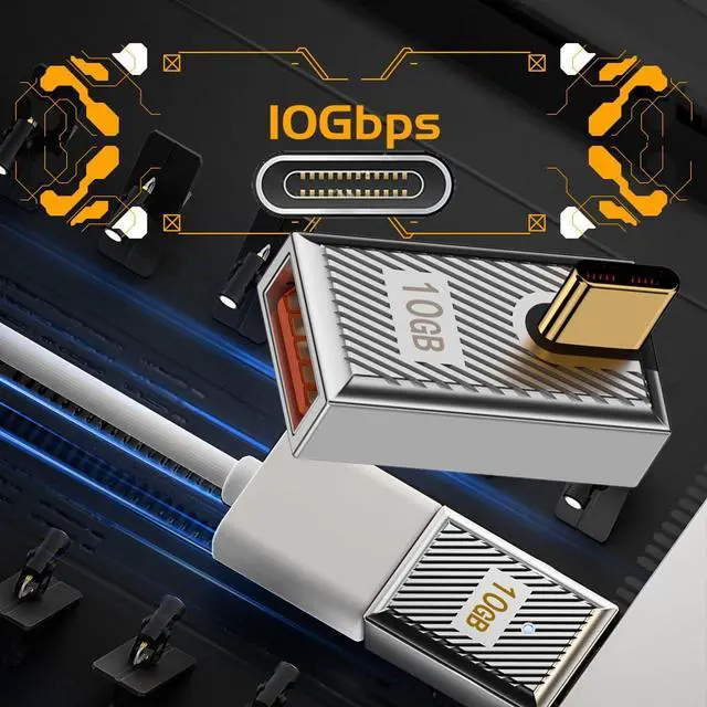 Alt view image 6 of 7 - Vszerda Adapter USB-C USB 3.1 Type C Male to USB 3.0 A Female 10Gbps OTG Data 120W Power Low Profile Angled Adapter Alloy Shell Mecha Cyberpunk Style