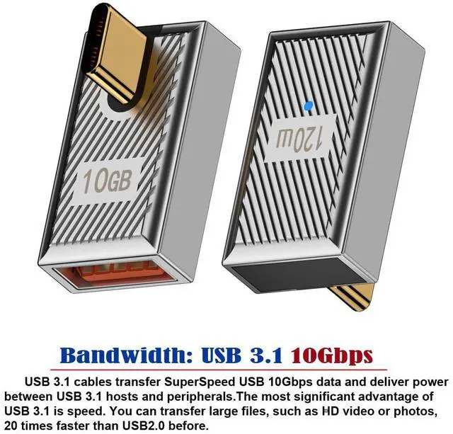 Alt view image 7 of 7 - Vszerda Adapter USB-C USB 3.1 Type C Male to USB 3.0 A Female 10Gbps OTG Data 120W Power Low Profile Angled Adapter Alloy Shell Mecha Cyberpunk Style
