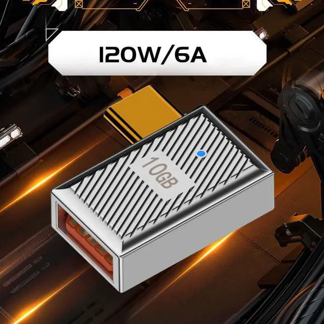Alt view image 4 of 7 - Vszerda Adapter USB-C USB 3.1 Type C Male to USB 3.0 A Female 10Gbps OTG Data 120W Power Left Right Angled Adapter Alloy Shell Mecha Cyberpunk Style