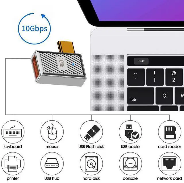 Alt view image 7 of 7 - Vszerda Adapter USB-C USB 3.1 Type C Male to USB 3.0 A Female 10Gbps OTG Data 120W Power Left Right Angled Adapter Alloy Shell Mecha Cyberpunk Style