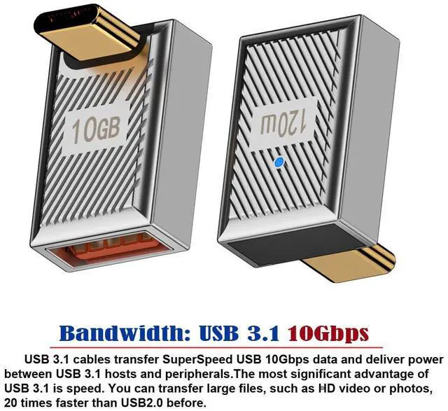 Alt view image 5 of 7 - Vszerda Adapter USB-C USB 3.1 Type C Male to USB 3.0 A Female 10Gbps OTG Data 120W Power Up Down Angled Adapter Alloy Shell Mecha Cyberpunk Style