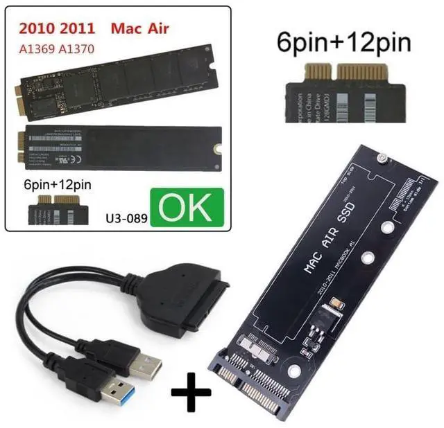 Alt view image 3 of 7 - Vszerda USB 3.0 to SATA 22Pin & 12+6Pin SSD PCB Disk Drive Cable Adappter Compatible with 2010 2011 MAC Air A1369 A1370 SSD