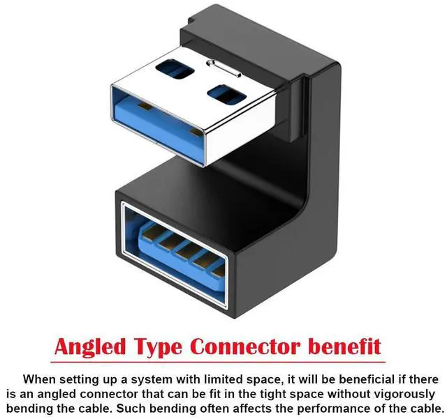 Alt view image 2 of 6 - Vszerda 10Gbps USB3.0 Male to Female Extension Power Data Video Adapter 360 Degree Down Opposite U Shape Back Angled