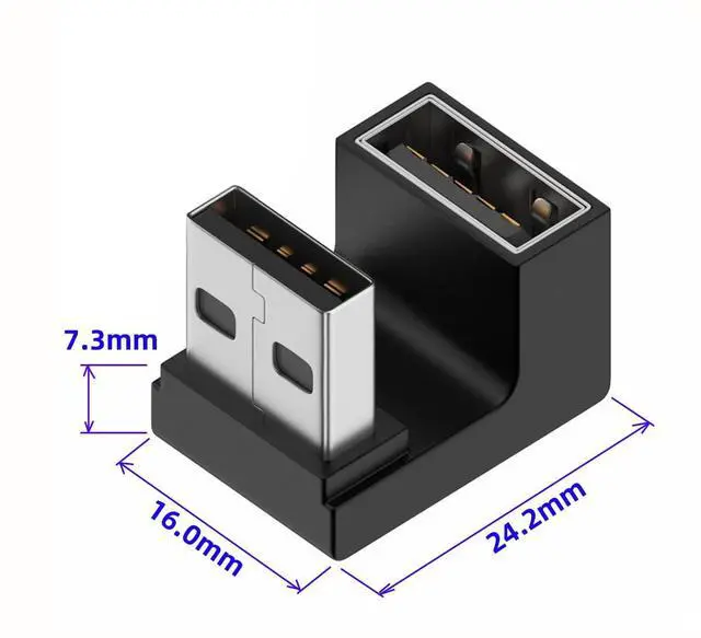 Alt view image 2 of 7 - Vszerda 10Gbps USB3.0 Male to Female Extension Power Data Video Adapter 360 Degree Up Opposite U Shape Back Angled