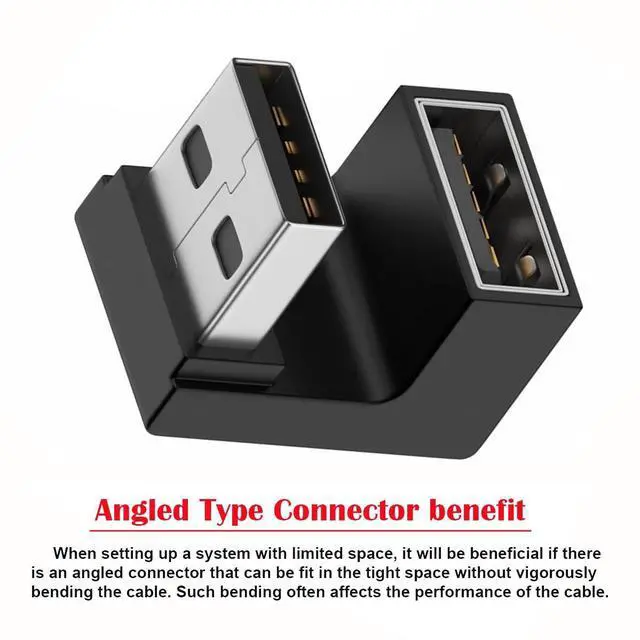 Alt view image 5 of 7 - Vszerda 10Gbps USB3.0 Male to Female Extension Power Data Video Adapter 360 Degree Up Opposite U Shape Back Angled