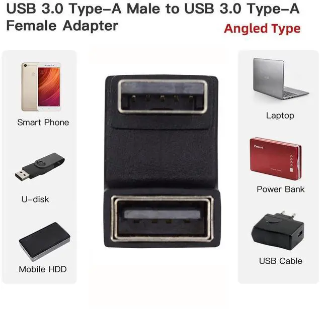 Alt view image 4 of 7 - Vszerda 10Gbps USB3.0 Male to Female Extension Power Data Video Adapter 360 Degree Up Opposite U Shape Back Angled