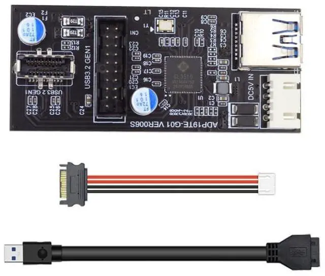 Main image of Vszerda Card Single 19/20Pin Header to USB 3.0 20Pin & Type-E Dual Ports Female PCBA Type Adapter Splitter HUB 5Gbps