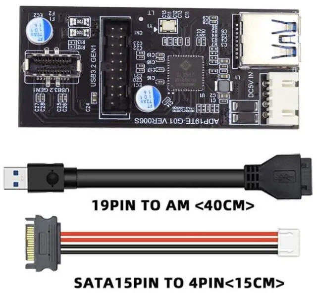 Alt view image 5 of 7 - Vszerda Card Single 19/20Pin Header to USB 3.0 20Pin & Type-E Dual Ports Female PCBA Type Adapter Splitter HUB 5Gbps