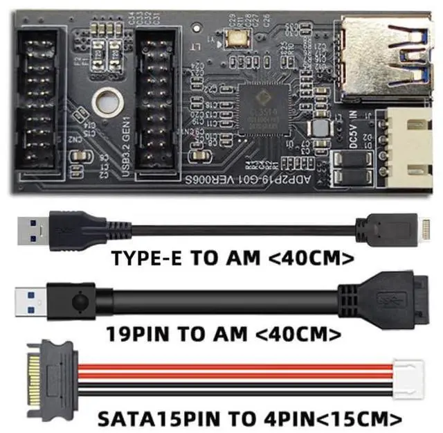Alt view image 2 of 7 - Vszerda Card Type-E or 19/20Pin Header to USB 3.0 19/20Pin Dual Ports Female PCBA Type Adapter Splitter HUB 5Gbps