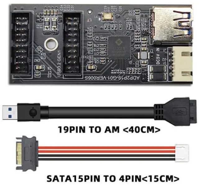 Alt view image 2 of 7 - Vszerda Card Single 19/20Pin Header to USB 3.0 19/20Pin Dual Ports Female PCBA Type Adapter Splitter HUB 5Gbps