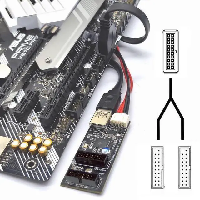 Alt view image 6 of 7 - Vszerda Card Single 19/20Pin Header to USB 3.0 19/20Pin Dual Ports Female PCBA Type Adapter Splitter HUB 5Gbps