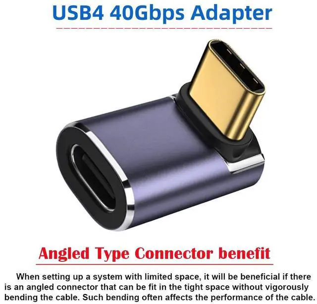 Alt view image 2 of 7 - Vszerda 40Gbps USB4 Type C Male to Female 90 Degree Up Down Angled 100W Power Data 8K Video Adapter for USB4.0