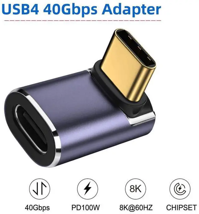 Alt view image 5 of 7 - Vszerda 40Gbps USB4 Type C Male to Female 90 Degree Up Down Angled 100W Power Data 8K Video Adapter for USB4.0