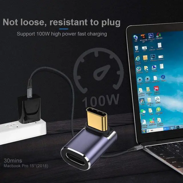 Alt view image 7 of 7 - Vszerda 40Gbps USB4 Type C Male to Female 90 Degree Up Down Angled 100W Power Data 8K Video Adapter for USB4.0