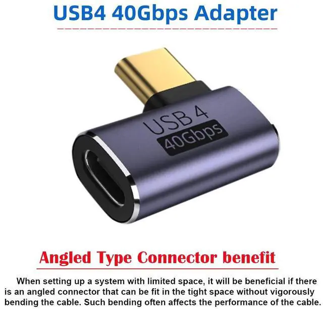 Alt view image 2 of 7 - Vszerda 40Gbps USB4 Type C Male to Female 90 Degree Left Right Angled 100W Power Data 8K Video Adapter for USB4.0