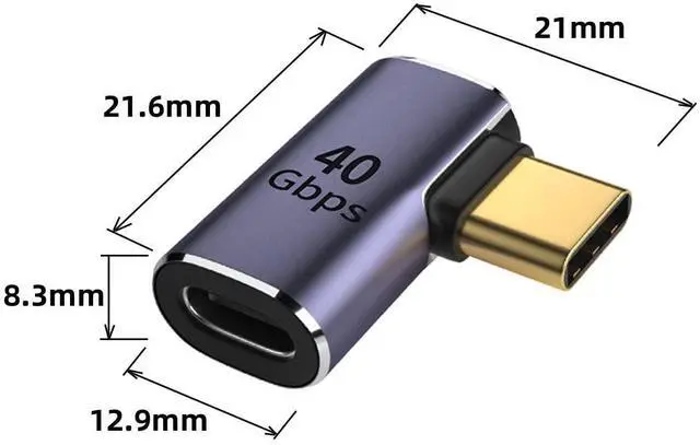 Alt view image 3 of 7 - Vszerda 40Gbps USB4 Type C Male to Female 90 Degree Left Right Angled 100W Power Data 8K Video Adapter for USB4.0