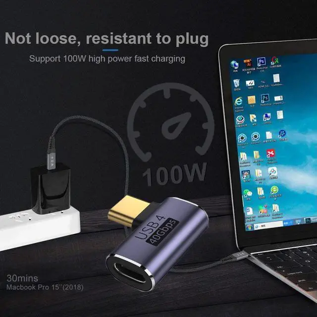 Alt view image 7 of 7 - Vszerda 40Gbps USB4 Type C Male to Female 90 Degree Left Right Angled 100W Power Data 8K Video Adapter for USB4.0