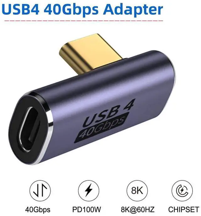 Alt view image 2 of 7 - Vszerda 40Gbps USB4 Type C Male to Female Low Profile Right Angled 100W Power Data 8K Video Adapter for USB4.0