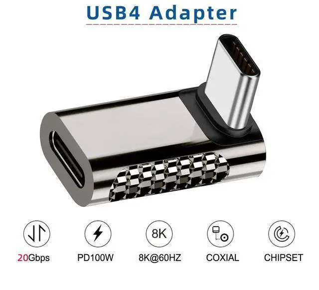 Alt view image 2 of 7 - Vszerda 20Gbps USB4 Type C Male to Female 90 Degree Up Down Angled 100W Power Data 8K Video Adapter for USB4.0