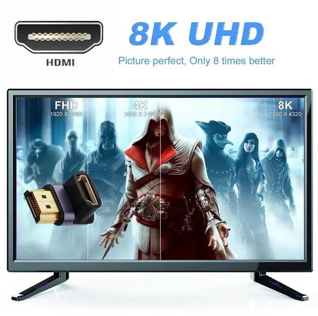 Alt view image 3 of 6 - Vszerda 8K Cable HDMI Male to HDMI 2.1 Female Vertical 90 Degree Down Angled UHD Extension Adapter Support 8K 60hz HDTV
