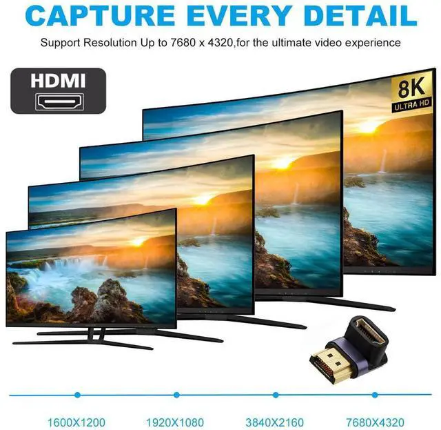 Alt view image 5 of 6 - Vszerda 8K Cable HDMI Male to HDMI 2.1 Female Vertical 90 Degree Down Angled UHD Extension Adapter Support 8K 60hz HDTV