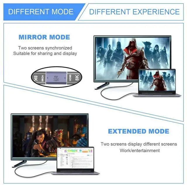 Alt view image 4 of 7 - Vszerda 8K Cable HDMI Female to HDMI 2.1 Female UHD Extension Gold Converter Adapter Support 8K 60hz HDTV