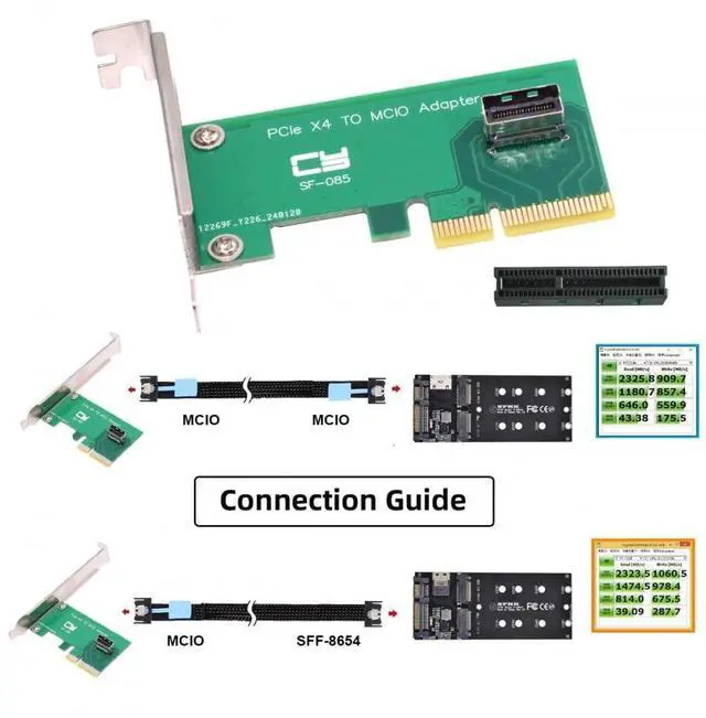 Alt view image 6 of 7 - Vszerda Card PCI-Express 5.0 4.0 4X to MCIO Mini Cool Edge IO Female Host Adapter for PCIe Nvme U.2 SSD