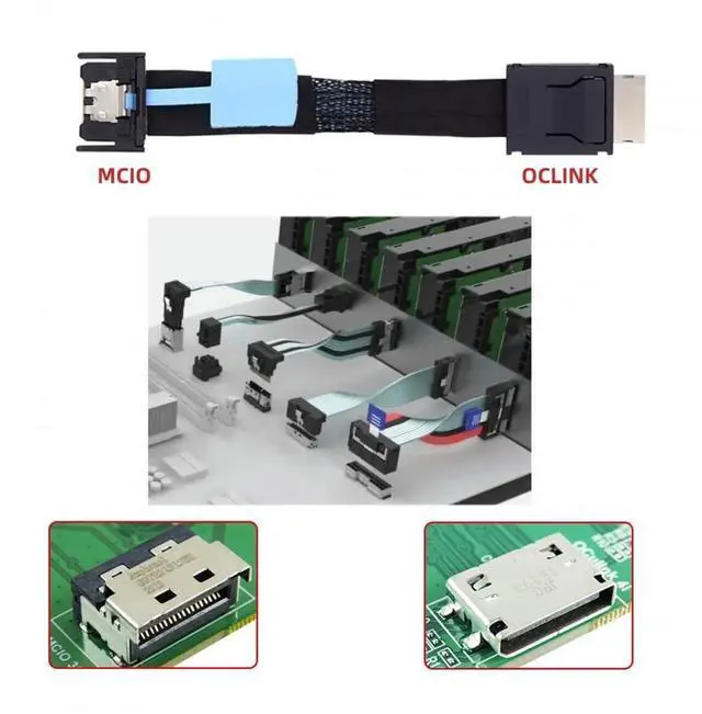 Alt view image 6 of 7 - Vszerda Cable PCI-E 5.0 Mini Cool Edge IO MCIO PCI-E 4i 38Pin Male to SFF-8611 Oculink 4X Extender Cable 50cm