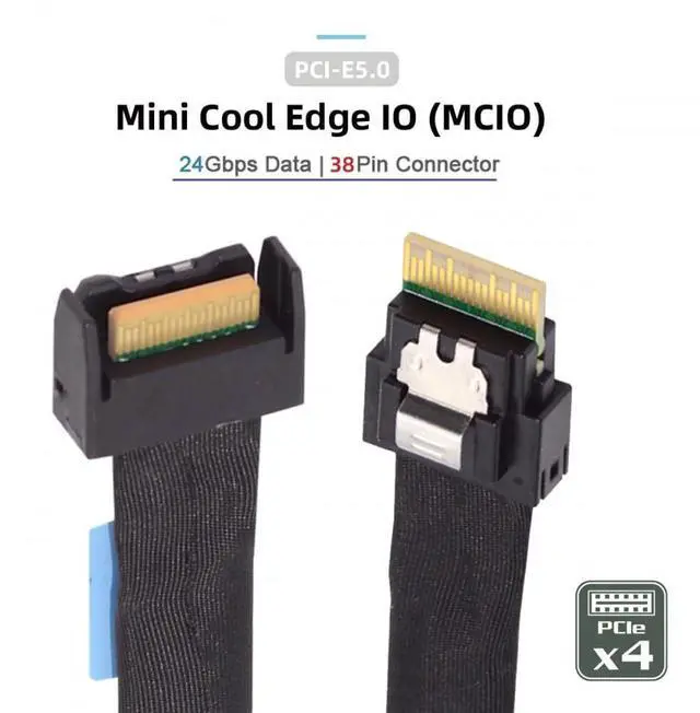 Alt view image 7 of 7 - Vszerda Cable PCI-E 5.0 Mini Cool Edge IO MCIO PCI-E 4i 38Pin Male to SFF-8654 Slimline 4X Extender Cable 50cm