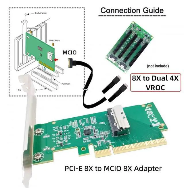 Alt view image 3 of 7 - Vszerda Card PCIE5.0 PCI-Express 8X to MCIO 8i Mini Cool Edge IO SFF-TA-1016 VROC Adapter for Mainboard SSD Graphics Card