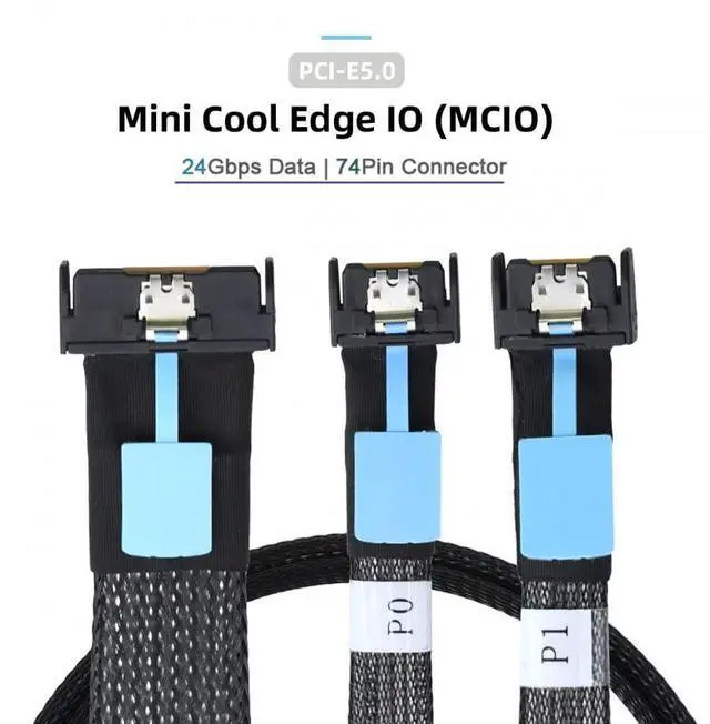 Alt view image 3 of 7 - Vszerda Cord PCI-E 5.0 Mini Cool Edge IO MCIO STR PCI-E 8i 74Pin Male to Dual MCIO 38Pin Male Extender Cable 50cm