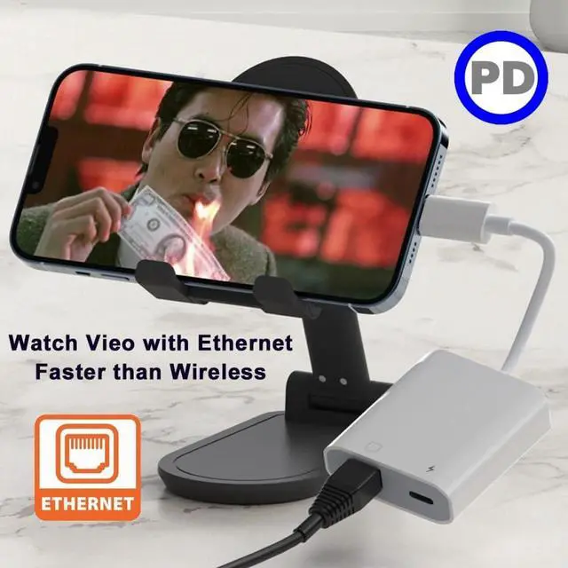 Alt view image 3 of 7 - Vszerda Type C USB-C to 100Mbps Networking RJ45 with PD Power Charge Adapter Compatible with Laptop Tablet Phone