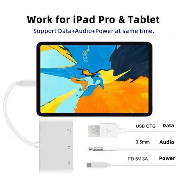 Alt view image 2 of 7 - Vszerda Type C USB-C to 3.5mm Audio AUX & Type-A USB2.0 OTG Female with PD Power Charge Adapter Compatible with Laptop Tablet Phone
