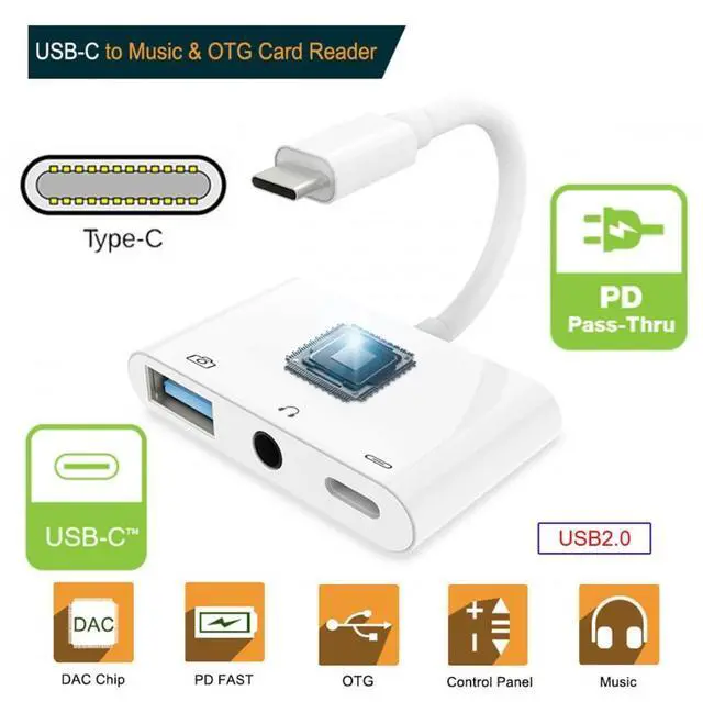 Alt view image 5 of 7 - Vszerda Type C USB-C to 3.5mm Audio AUX & Type-A USB2.0 OTG Female with PD Power Charge Adapter Compatible with Laptop Tablet Phone