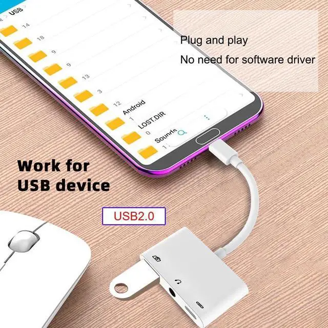 Alt view image 7 of 7 - Vszerda Type C USB-C to 3.5mm Audio AUX & Type-A USB2.0 OTG Female with PD Power Charge Adapter Compatible with Laptop Tablet Phone