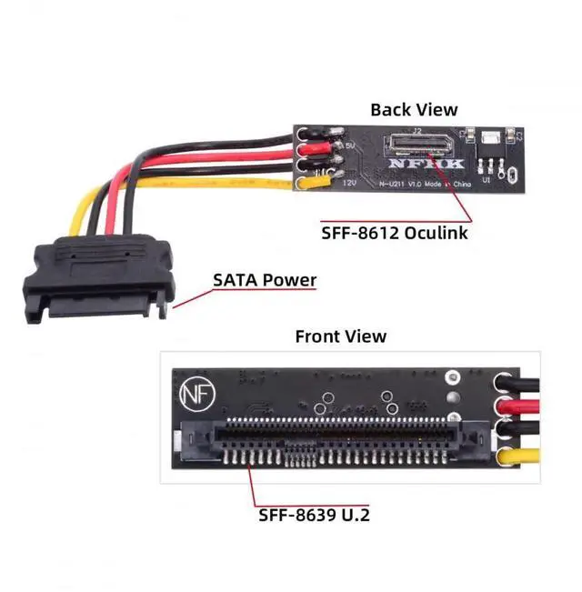 Alt view image 3 of 7 - Vszerda Convertor SFF-8611 Oculink Female SFF-8612 to U.2 U.3 SFF-8639 NVME PCIe PCI-Express SSD Adapter for Mainboard