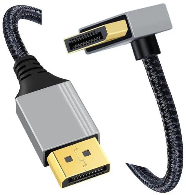 Main image of Vszerda Down Angled DisplayPort DP to DP Cable 4K 60hz Cable Silver Sleeve Ultra-HD UHD 90 Degree for Desktop Laptop Monitor Graphics Card (100cm)