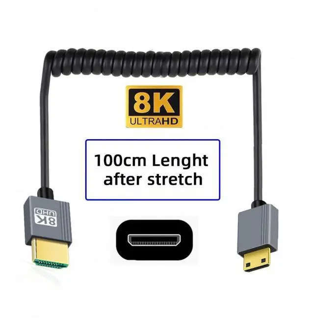 Alt view image 3 of 7 - Vszerda Cable Mini HDMI 2.1 Male to HDMI Male 8K 60hz Stretch Coiled Cable for HDTV Computer Laptop Monitor (100cm)