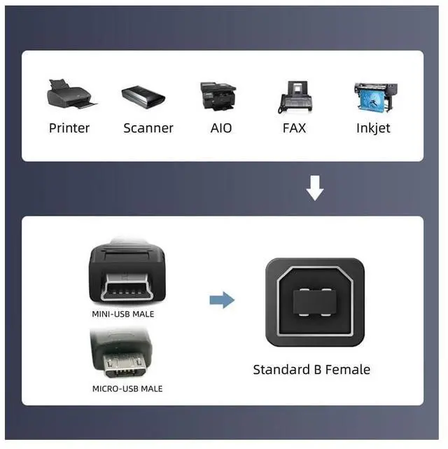 Alt view image 3 of 7 - Vszerda 2pcs/lot USB 2.0 B Type Female to Mini USB & Micro Male Extension Adapter for Printer Phone Disk