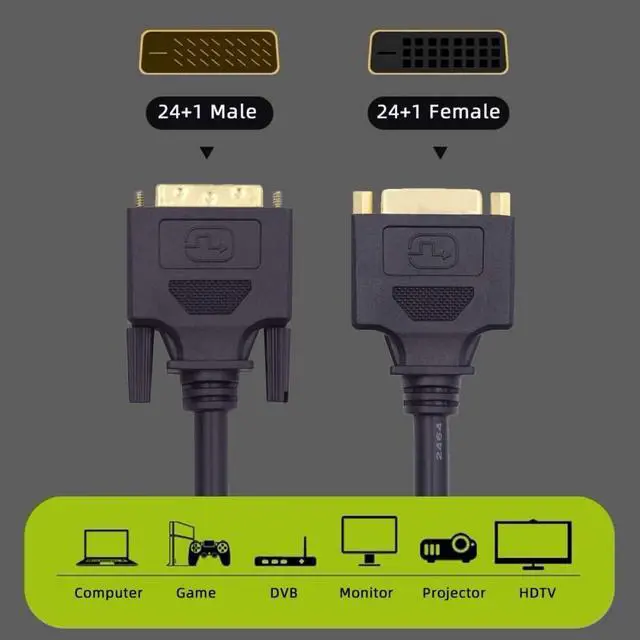 Alt view image 6 of 7 - Vszerda Cable DVI 24+1 Male to Female Extension Cable DVI-D Dual Link Digital Video for Monitor Graphics Card 50cm