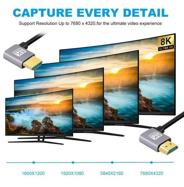 Alt view image 3 of 7 - Vszerda Cable HDMI 2.1 Ultra Thin HDTV Cable 8K 4K Hyper Super Flexible Slim Cord Left Angled to Right Angled 90 Degree Type-A for Computer HDTV (50cm)