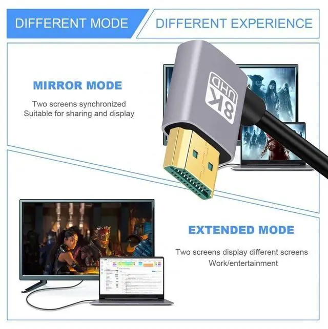 Alt view image 4 of 7 - Vszerda Cable HDMI 2.1 Ultra Thin HDTV Cable 8K 4K Hyper Super Flexible Slim Cord Right Angled to Right Angled 90 Degree Type-A for Computer HDTV (50cm)
