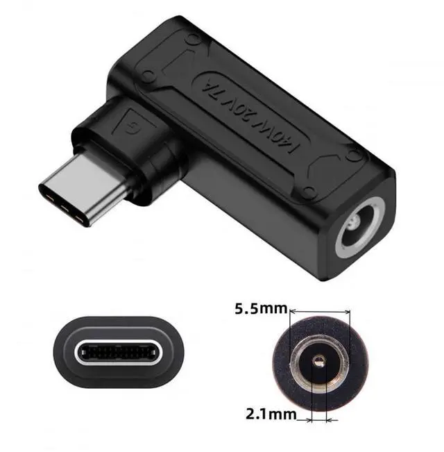 Alt view image 7 of 7 - Vszerda Adapter 140W 100W DC Jack 5.5x2.1mm Input to USB-C Type-C Angled 90 Degree Power Plug Charge Adapter for Laptop Phone
