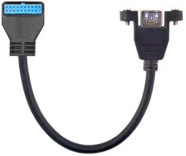 Main image of Vszerda Cable USB 3.0 Single Port A Female Screw Mount Type to Up Angled Motherboard 20pin Header Cable 90 Degree