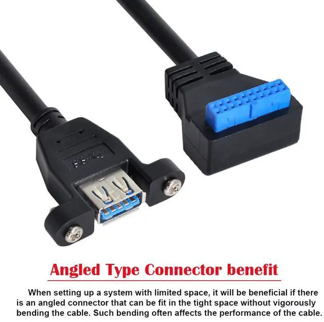 Alt view image 6 of 7 - Vszerda Cable USB 3.0 Single Port A Female Screw Mount Type to Up Angled Motherboard 20pin Header Cable 90 Degree