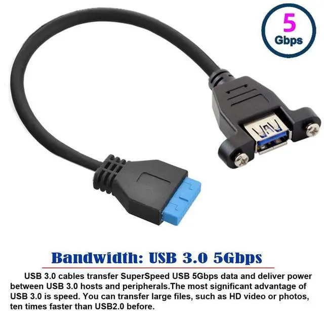 Alt view image 5 of 7 - Vszerda Cable USB 3.0 Single Port A Female Screw Mount Type to Motherboard 20pin Header Cable 25cm