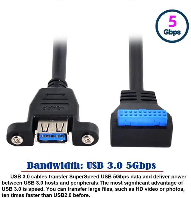 Alt view image 7 of 7 - Vszerda Cable USB 3.0 Single Port A Female Screw Mount Type to Down Angled Motherboard 20pin Header Cable 90 Degree